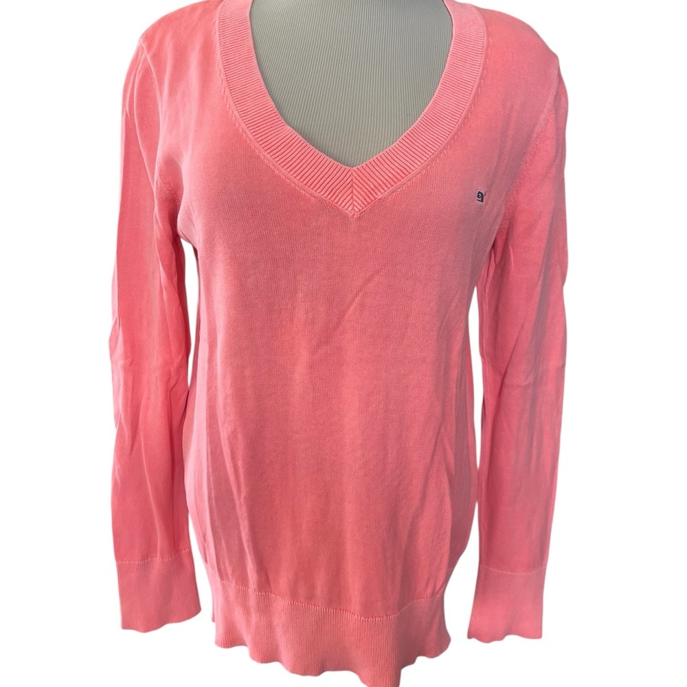 VINEYARD VINES Coral Distressed V Neck Lightweight Sweater Preppy Size Small